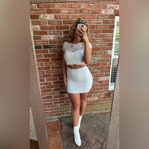 White two piece set, white top and skirt